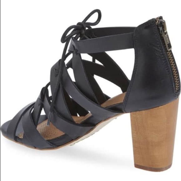 Leather Lace Up Gladiator Wooden Heel Sandals - Picture 4 of 4